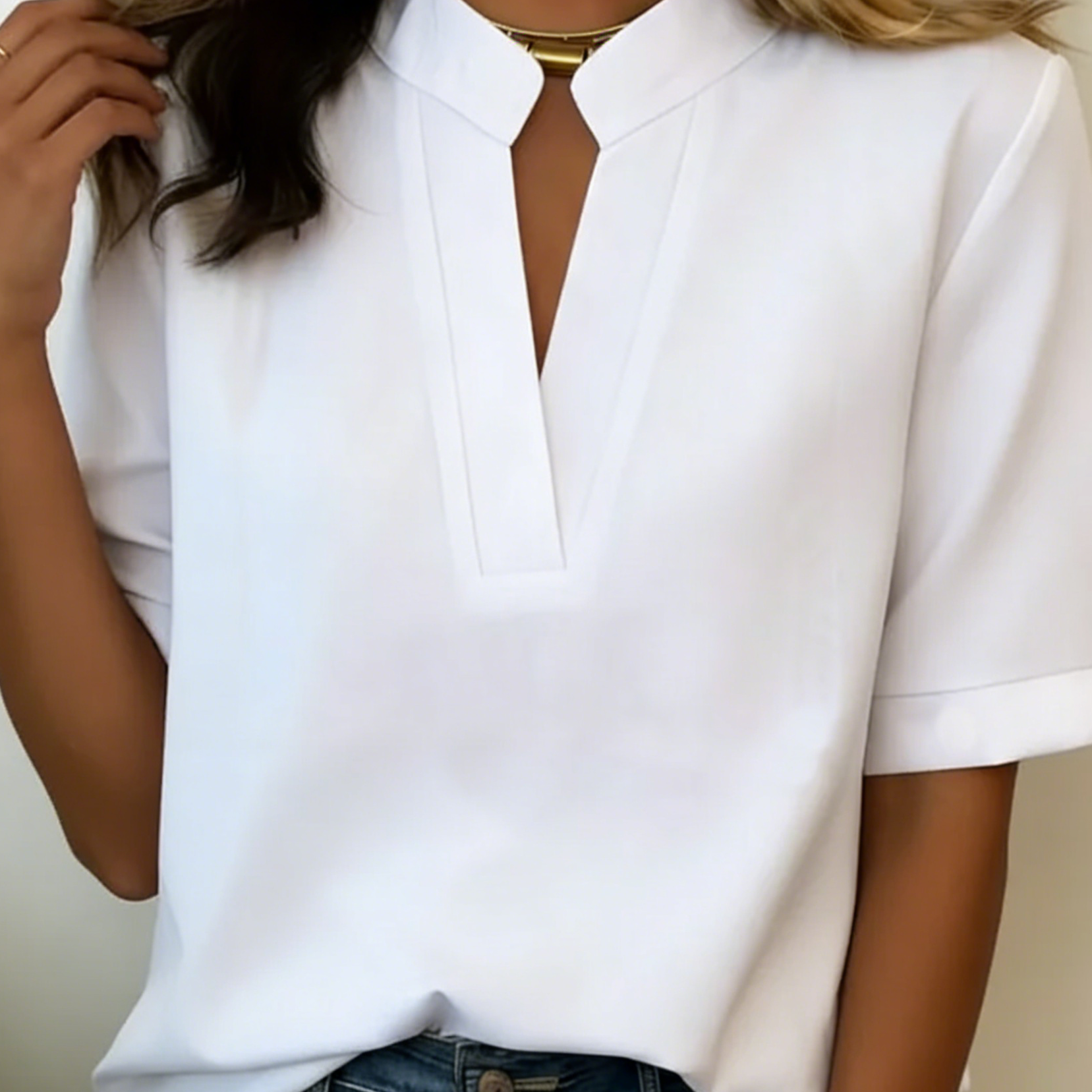 Élise — Elegant Short Sleeve V-Neck Blouse