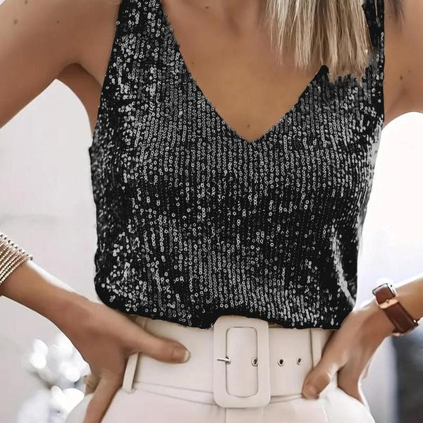 LUCIE | SPARKLING SEQUIN V NECK TOP FOR EVENING GLAM