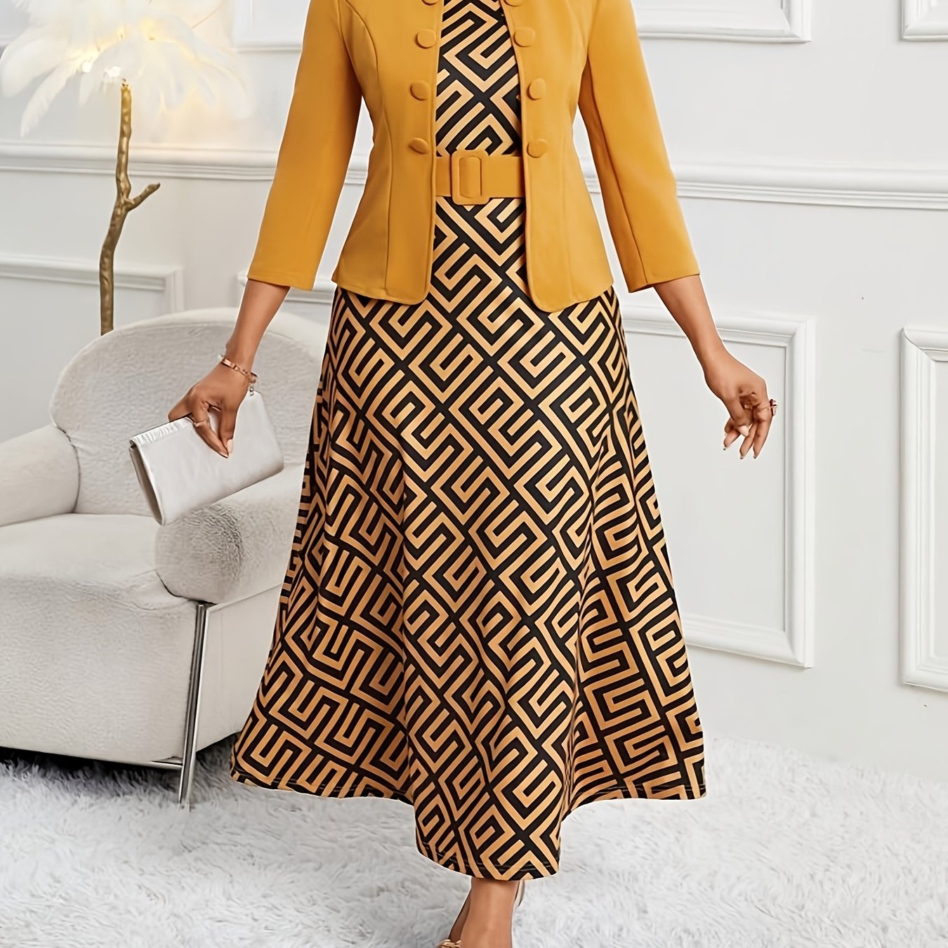 AMELIE LANE | PRINTED BELTED TWO-PIECE SET