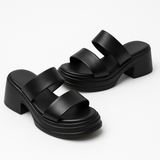 Calf Leather Sandals – Chunky High Heel