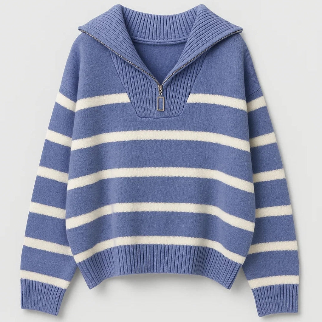 KAIRIS | ZIP-COLLAR STRIPED KNIT SWEATER