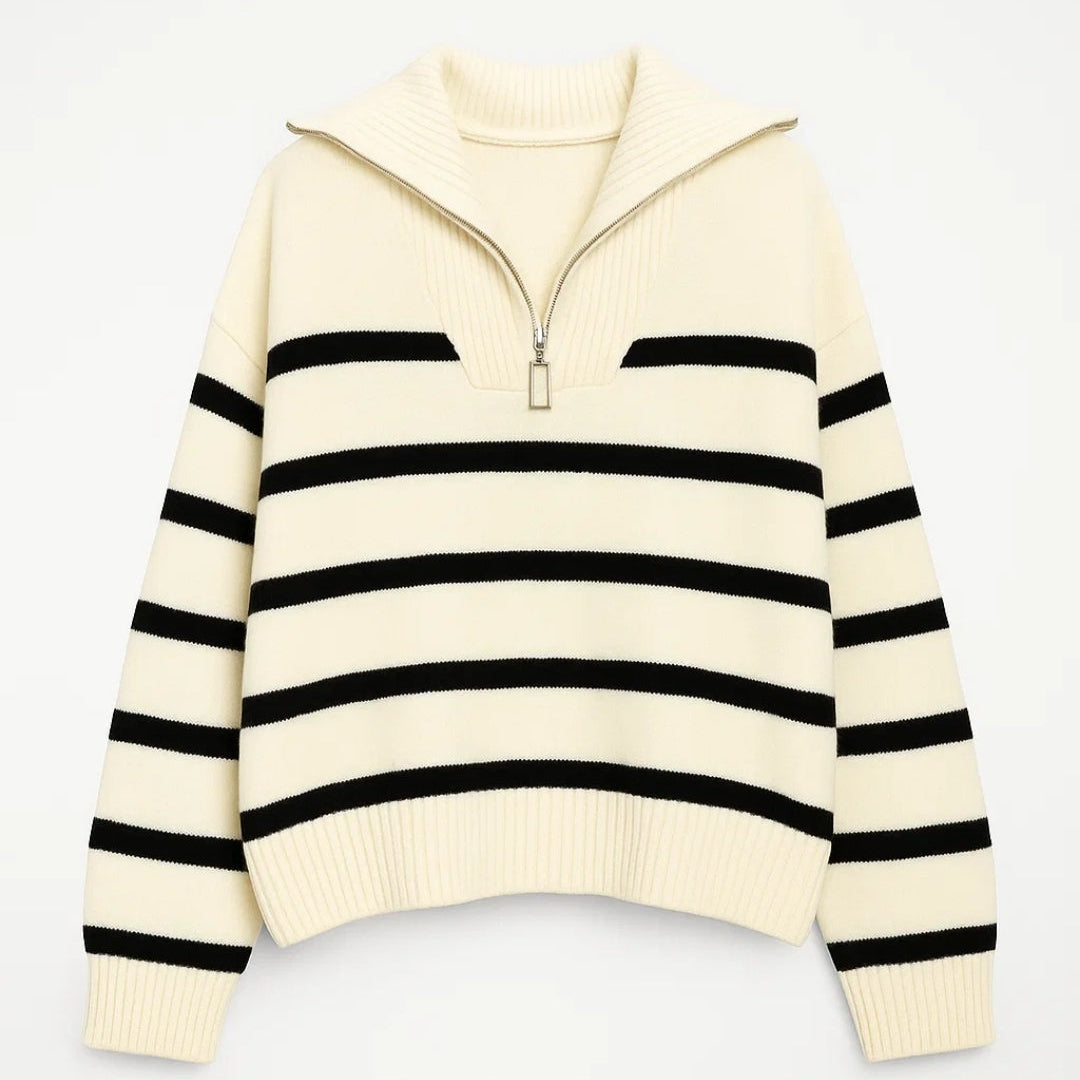 KAIRIS | ZIP-COLLAR STRIPED KNIT SWEATER