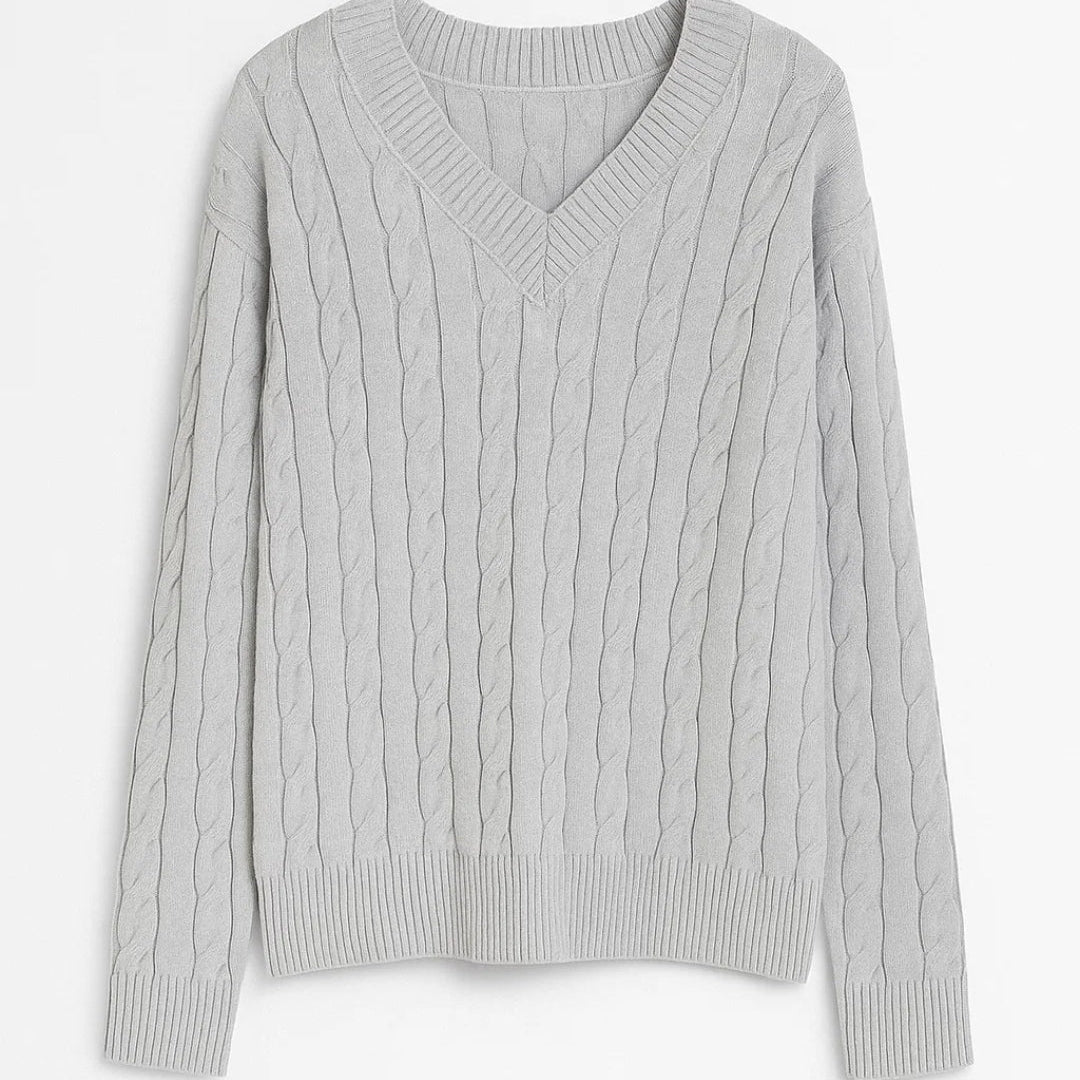 SUNNIVA | V-NECK CABLE-KNIT SWEATER