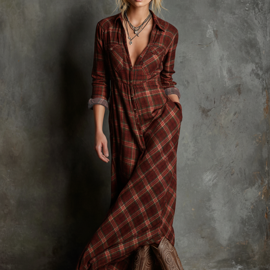 AILENE | CLASSIC GREEN PLAID SHIRT DRESS